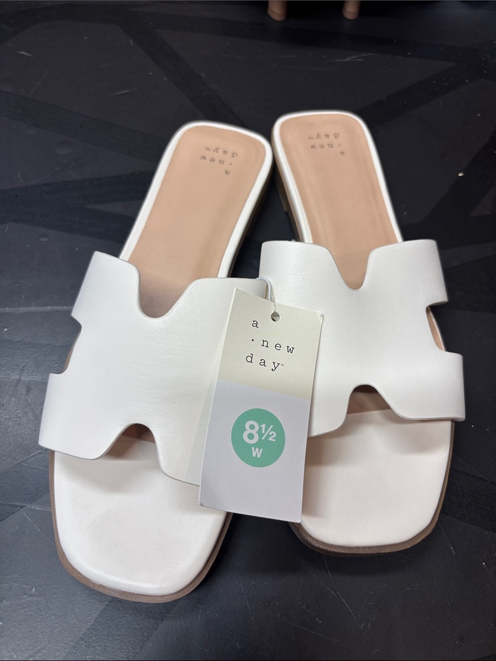 a new day White Cutout Slide Sandals for Women - Minimal Slide b158s